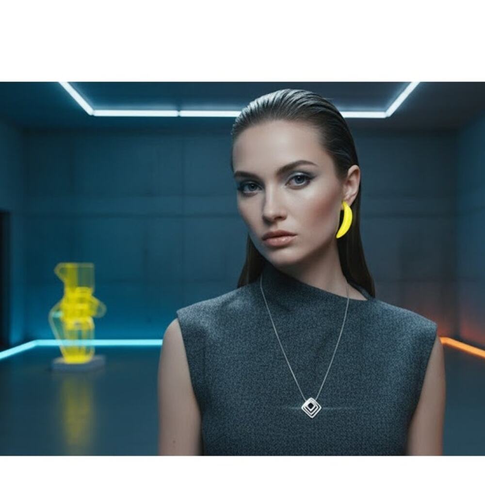 NY & Co Vintage Silver Geometric Triple Square Statement Necklace Minimalist